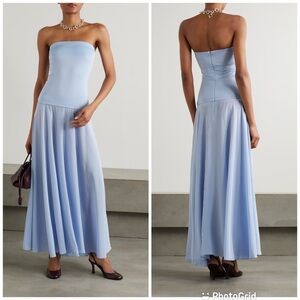 ESSE STUDIOS Illi strapless stretch-knit and silk-crepe maxi dress in Blue